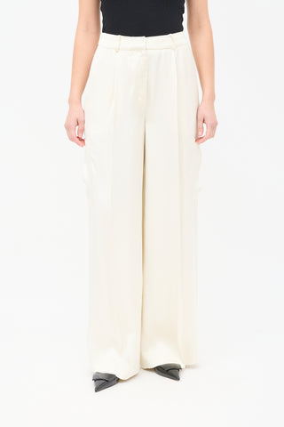 Lou Lou Studio Cream Satin Carmel Wide Leg Cargo Trouser