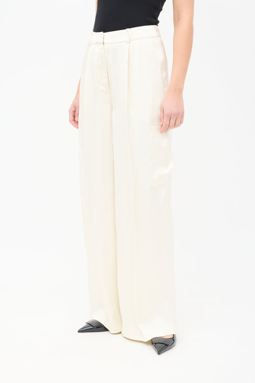 Lou Lou Studio Cream Satin Carmel Wide Leg Cargo Trouser