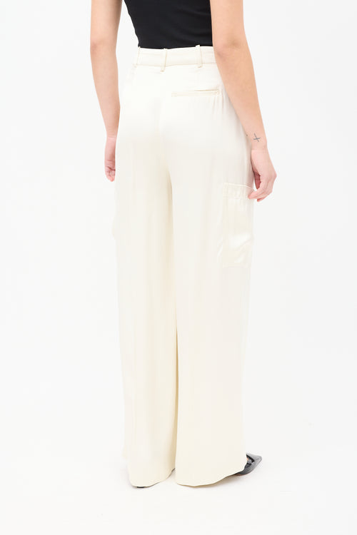 Lou Lou Studio Cream Satin Carmel Wide Leg Cargo Trouser