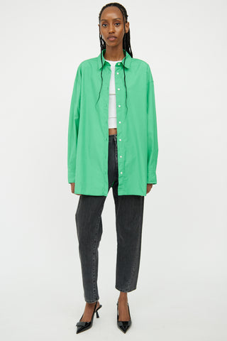 Loulou Studio Green Cotton Button-Up Top