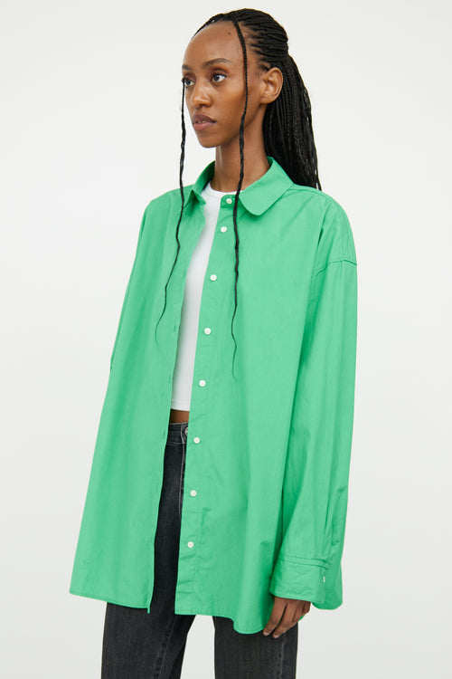 Loulou Studio Green Cotton Button-Up Top