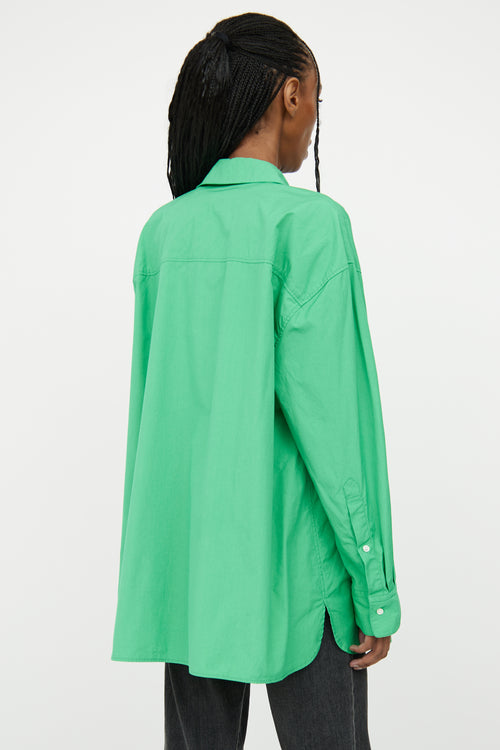 Loulou Studio Green Cotton Button-Up Top