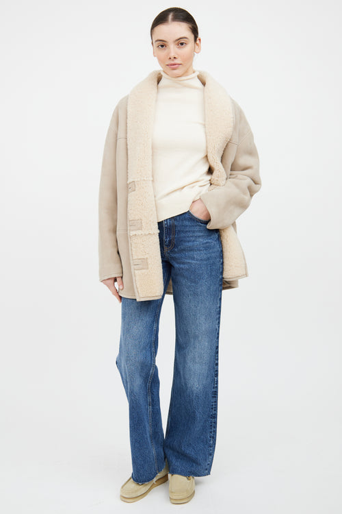 Loulou Studio Beige Shearling Double Breasted Jacket