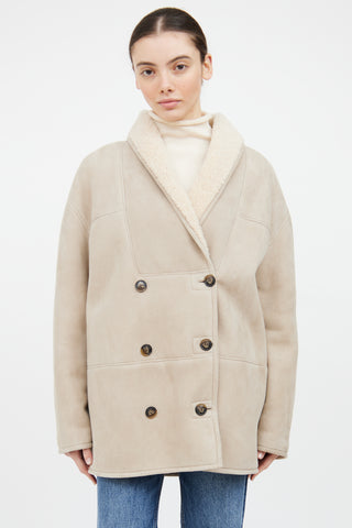 Loulou Studio Beige Shearling Double Breasted Jacket