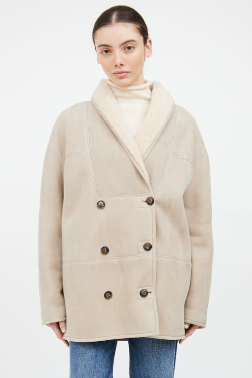 Loulou Studio Beige Shearling Double Breasted Jacket