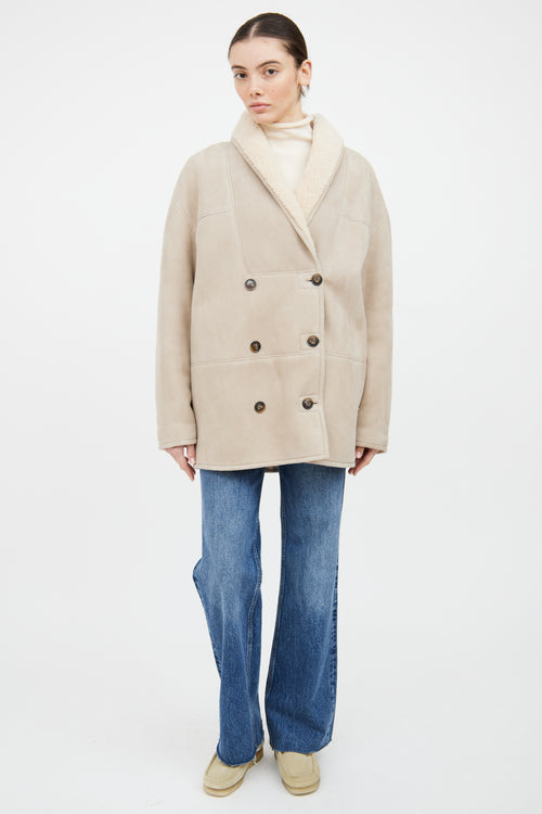 Loulou Studio Beige Shearling Double Breasted Jacket