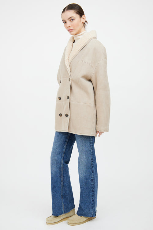 Loulou Studio Beige Shearling Double Breasted Jacket