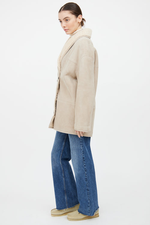 Loulou Studio Beige Shearling Double Breasted Jacket