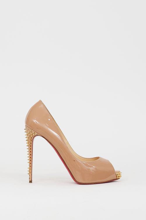 Christian Louboutin Beige Patent Studded New Very Prive Pump