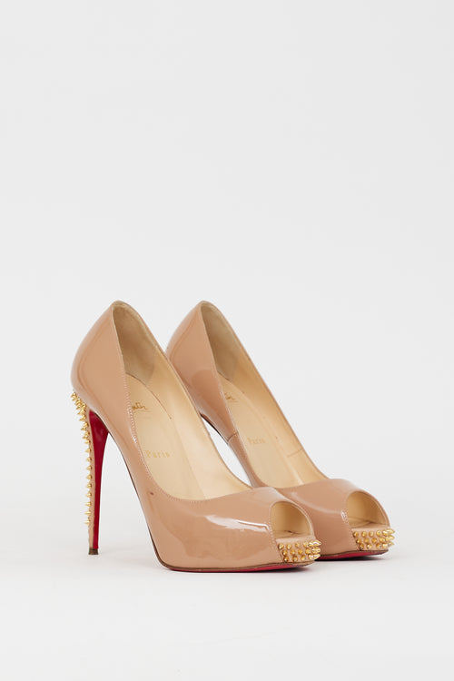 Christian Louboutin Beige Patent Studded New Very Prive Pump