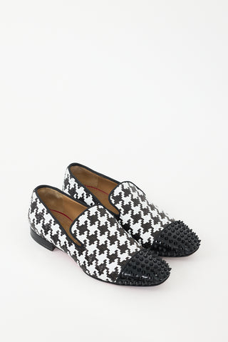 Christian Louboutin Black 
White Leather Spooky Woven Flat