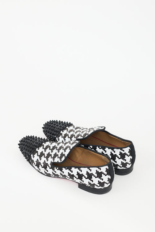 Christian Louboutin Black 
White Leather Spooky Woven Flat