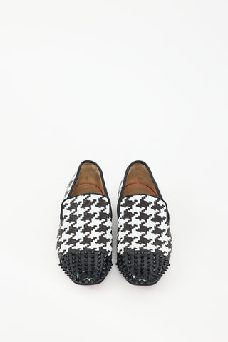 Christian Louboutin Black 
White Leather Spooky Woven Flat