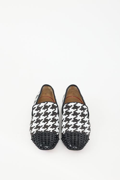 Christian Louboutin Black 
White Leather Spooky Woven Flat