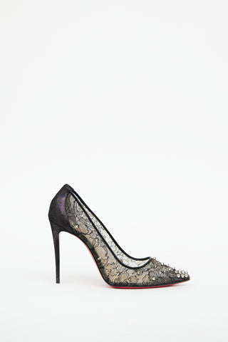 Christian Louboutin Black Lace Chantilly 554 Spike Pump