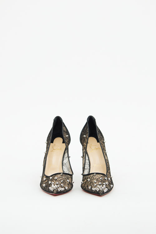 Christian Louboutin Black Lace Chantilly 554 Spike Pump