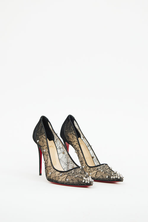 Christian Louboutin Black Lace Chantilly 554 Spike Pump