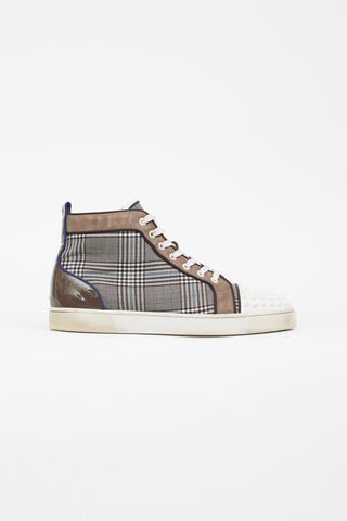 Christian Louboutin Brown Lou Spikes Orlato Plaid Sneaker