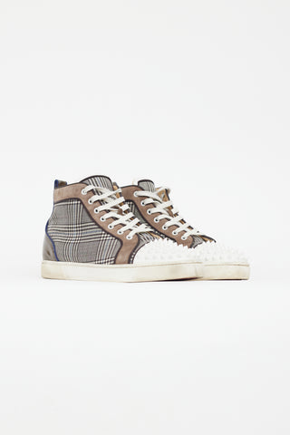 Christian Louboutin Brown Lou Spikes Orlato Plaid Sneaker