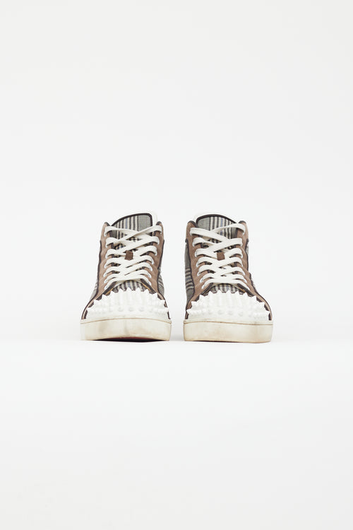 Christian Louboutin Brown Lou Spikes Orlato Plaid Sneaker