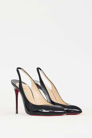 Christian Louboutin Black Patent Leather Fleuve 110 Slingback Pump