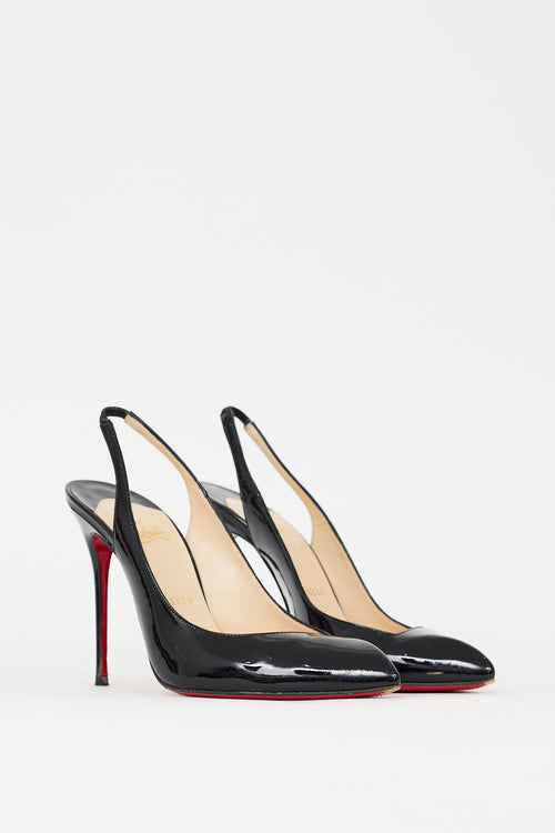 Christian Louboutin Black Patent Leather Fleuve 110 Slingback Pump