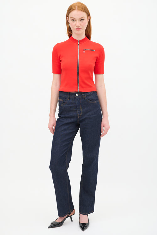 Louis Vuitton 2015 Red Mock Neck Zip Top