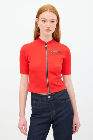 Louis Vuitton 2015 Red Mock Neck Zip Top