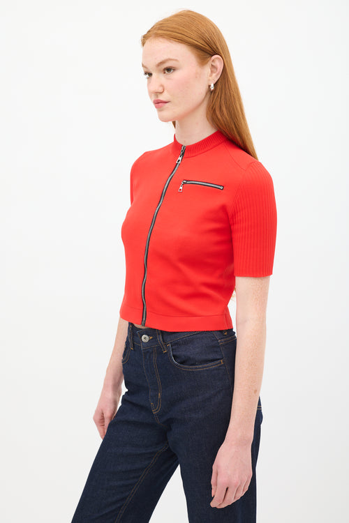 Louis Vuitton 2015 Red Mock Neck Zip Top