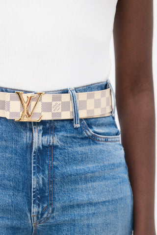 Louis Vuitton Beige 
Blue Damier Ebene Monogram Belt