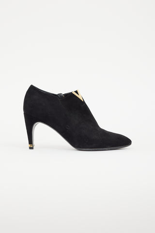 Louis Vuitton Black 
Gold Suede Bootie