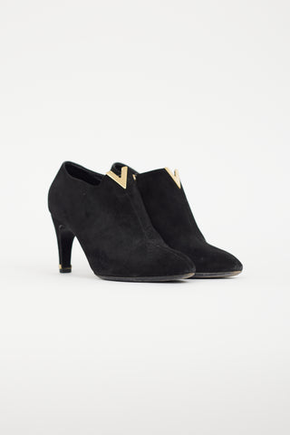 Louis Vuitton Black 
Gold Suede Bootie