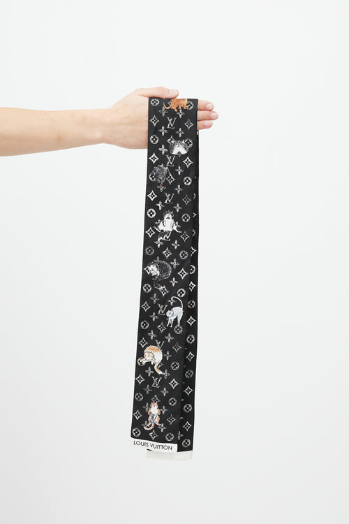 Louis Vuitton Black 
Multicolour Monogram Printed Neck Scarf