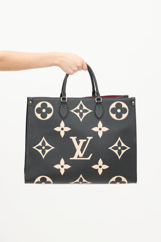 Louis Vuitton Black 
Beige Monogram Empreinte Leather Onthego GM Tote Bag