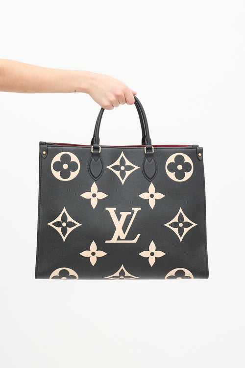 Louis Vuitton Black 
Beige Monogram Empreinte Leather Onthego GM Tote Bag