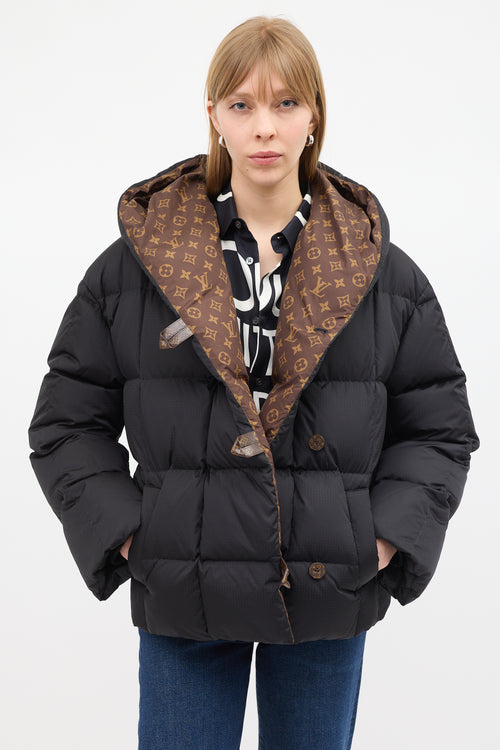 Louis Vuitton Black 
Brown Down Pillow Puffer Jacket