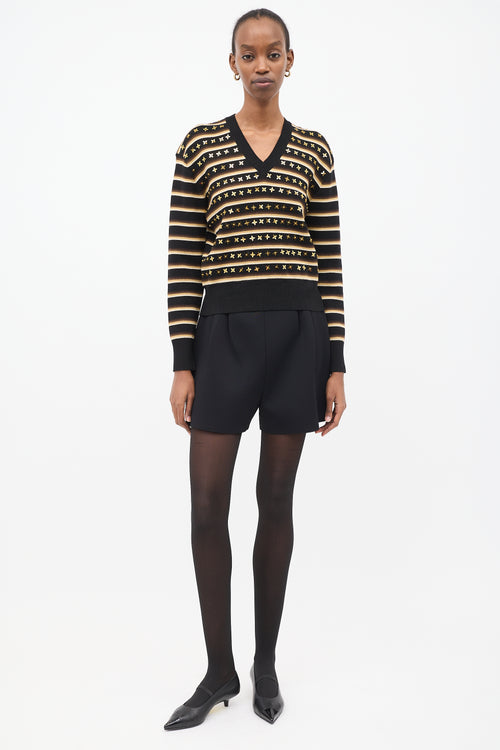 Black 
Multi Wool Embellished Stripe Sweater