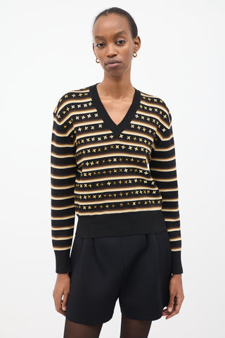 Wool Embellished Stripe Sweater