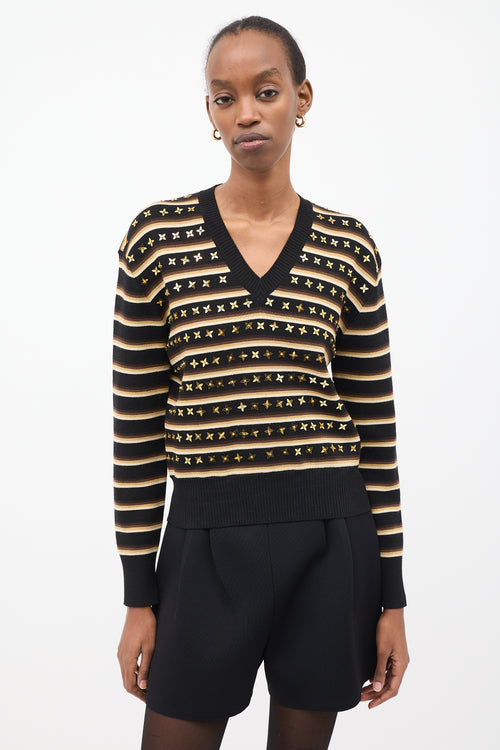 Black 
Multi Wool Embellished Stripe Sweater