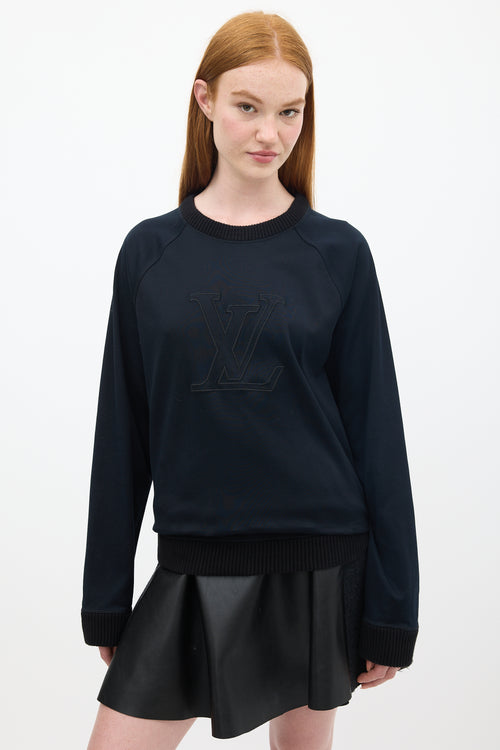 Louis Vuitton Black Cotton Embroidered Logo Crewneck