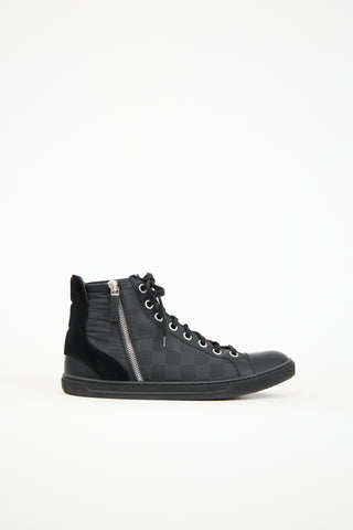 Louis Vuitton Black Nylon Damier Graphite High Top Sneaker