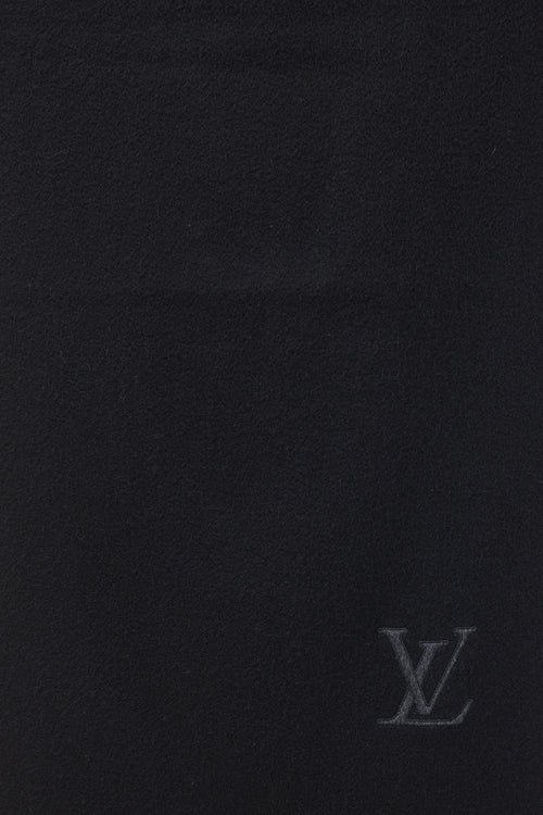 Louis Vuitton Black Cashmere Logo Fringe Scarf