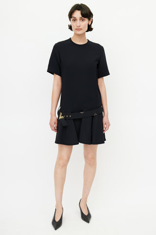 Louis Vuitton Black 
Gold Belted Wool Dress