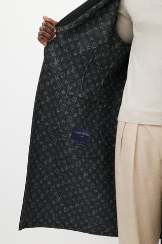 Louis Vuitton Black 
Grey Wool Monogram Coat