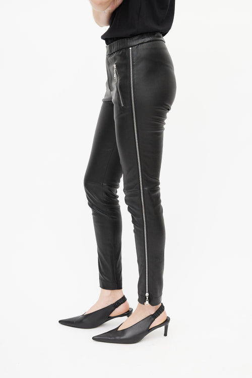 Louis Vuitton Black Leather Side Zip Pant