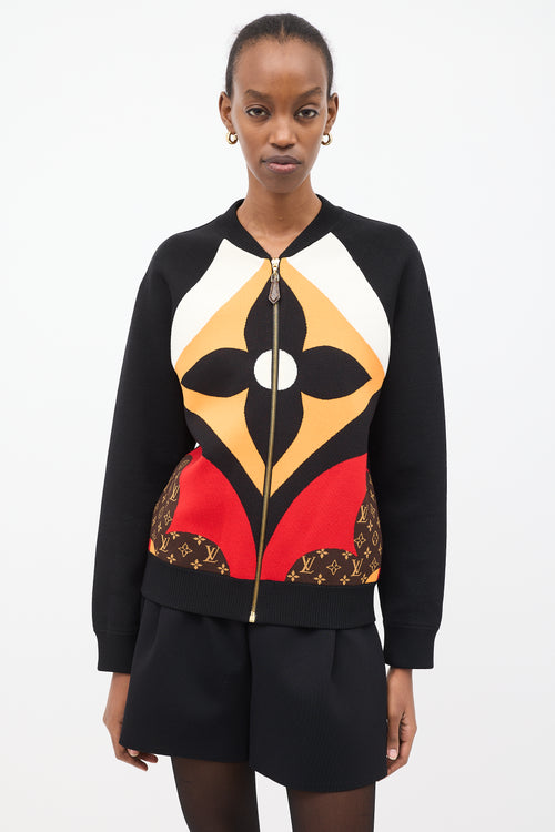 Louis Vuitton Black 
Multi Wool Monogram Intarsia Jacket