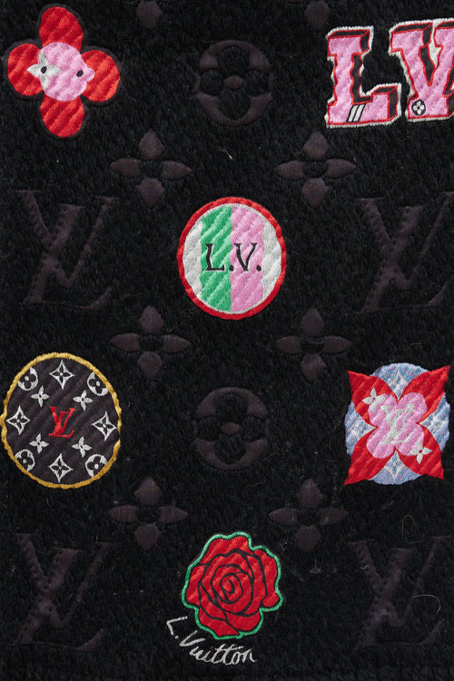 Louis Vuitton Black 
Multicolour Floral Monogram Wool Scarf