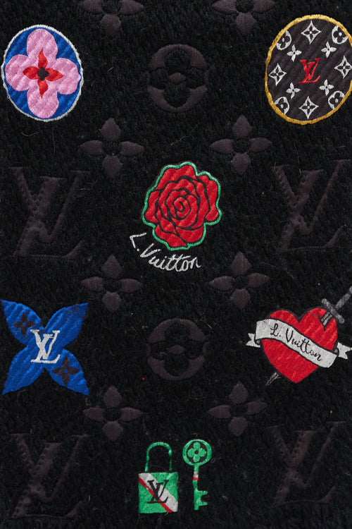 Louis Vuitton Black 
Multicolour Floral Monogram Wool Scarf