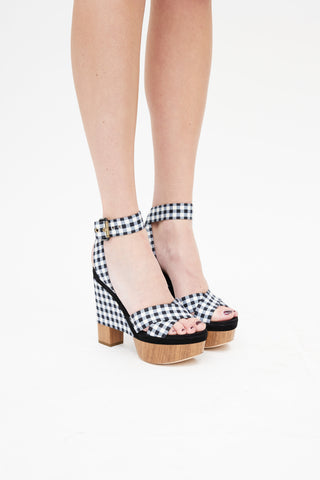 Louis Vuitton Black 
Multicolour Gingham Platform Sandal