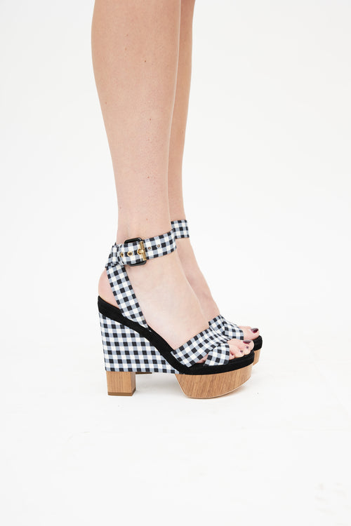 Louis Vuitton Black 
Multicolour Gingham Platform Sandal